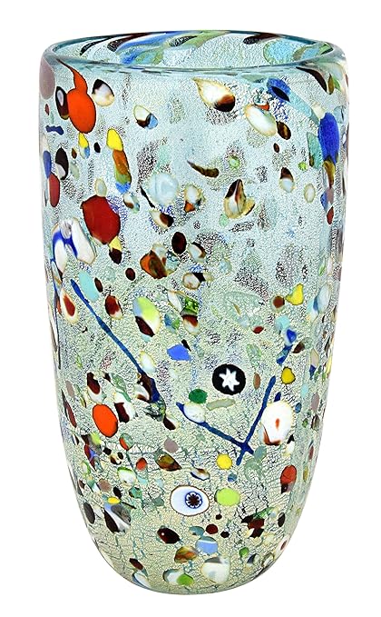 Vaso Conico Arlecchino Big Murano Glass Gold Leaf Murrine Vase