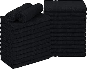 Utopia Towels Cotton Bleach Proof Salon Towels (24-Pack, Black,16x27 inches) - Bleach Safe Gym Hand Towel