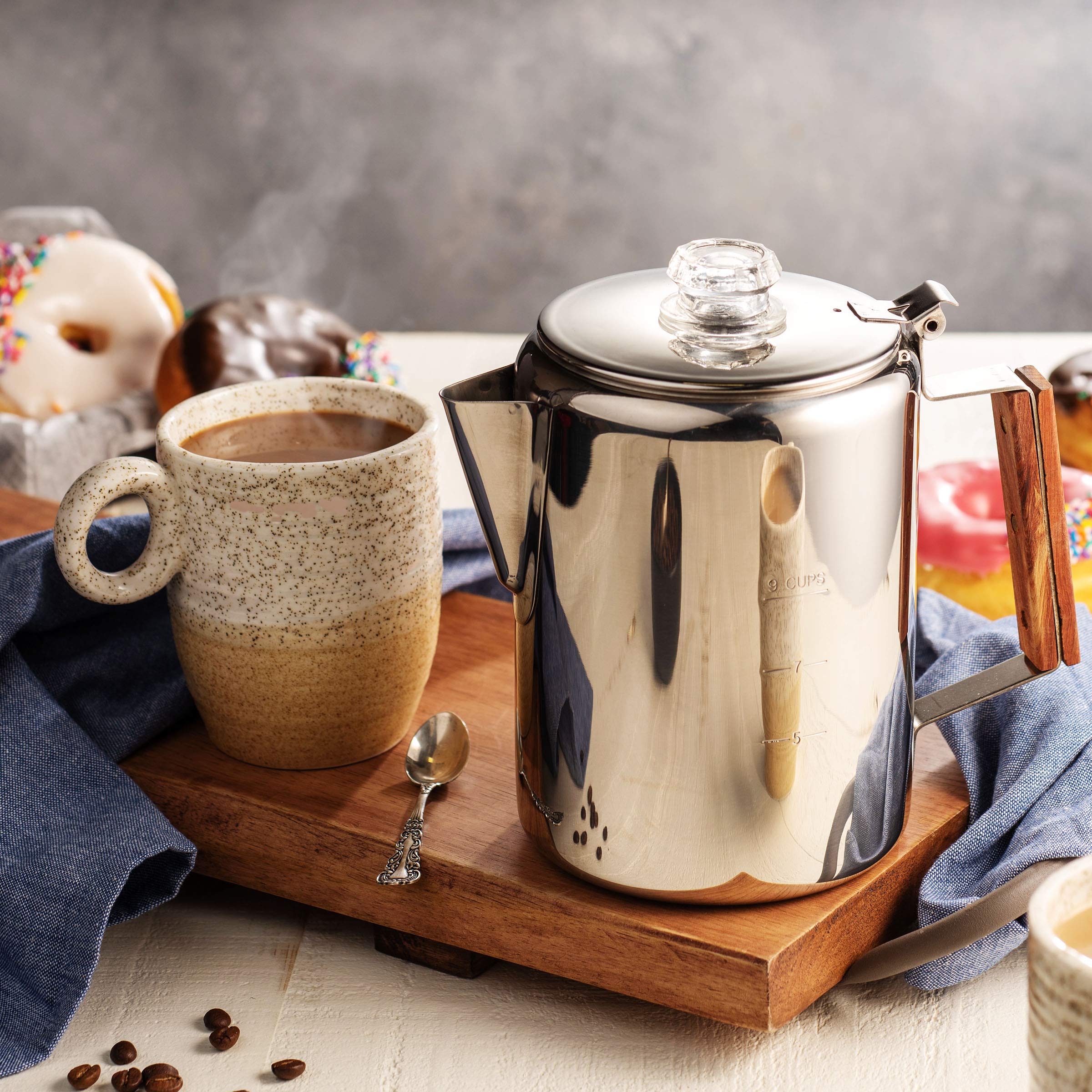 Eurolux Percolator Coffee Maker Pot 9 Cups Durable Stainless Steel