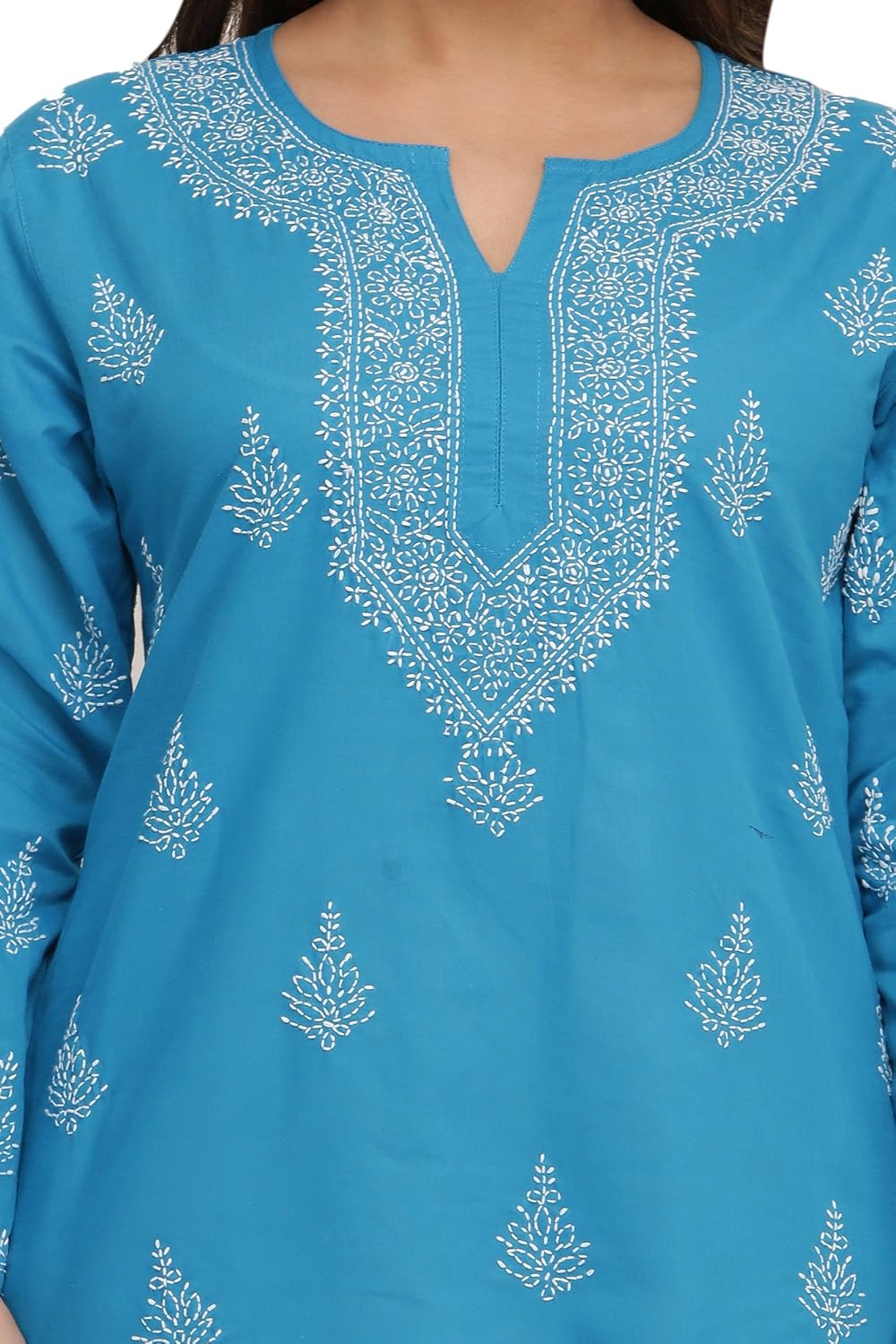 ada lucknow chikankari hand embroidered women's cotton short top a210673