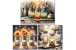 NEGEKFKX 3 Pack Faith,Hope,Love Diamond Art Kits for Adults Beginners,Diamond Painting Kits for Adults,5D Full Drill DIY Diamond Dot Gem Art Kit Wall Home Decor Arts Craft 12x16-12x12 inch