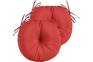 YOOZEKU Outdoor Round Bistro Chair Cushions,15 inch Round Seat Cushions with Ties for Outdoor Patio Chairs,Set of 2,Red