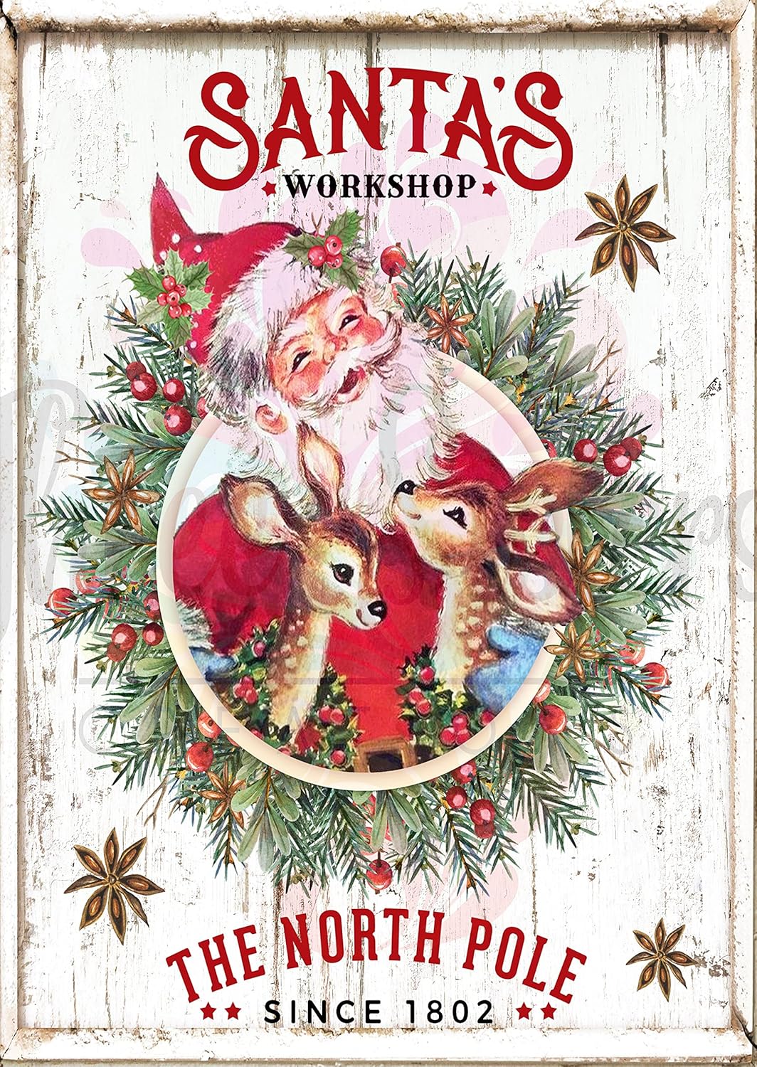 Wall Décor - QISPIOD Santa's Workshop Sign Retro Santa Sign Retro Christmas Wreath Funny Christmas Metal Tin Sign Decor Iron Painting Wall Art for Home Coffee Shop Retro Wall Decor Reindeer Poster 8x12 Inch