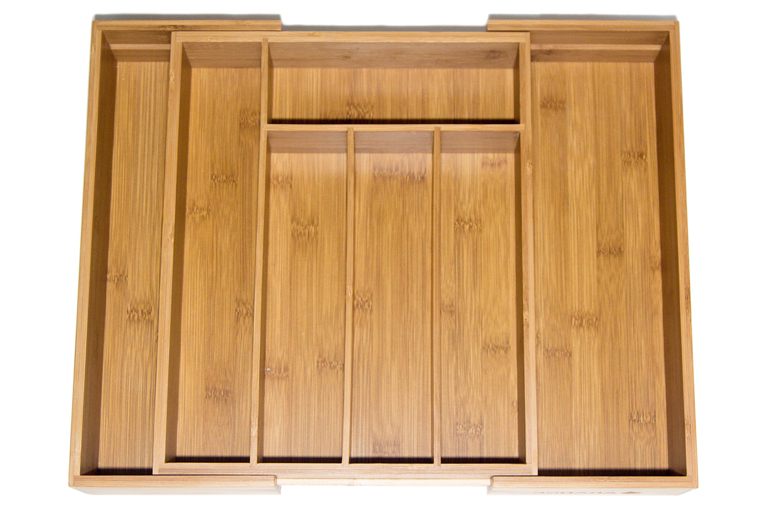 Large 3 inch Deep Expandable Bamboo Wood Cutlery Tray Drawer Utensil