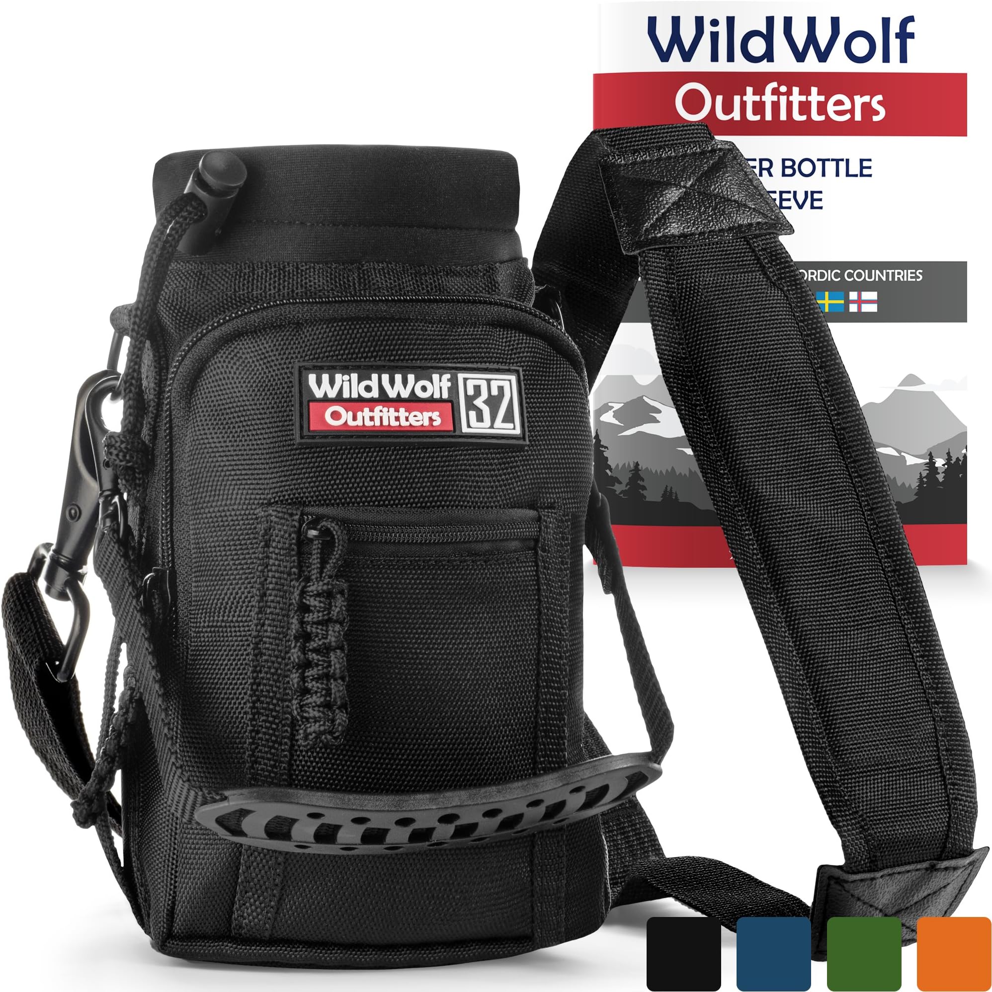 Wild Wolf Outfitters - #1 Best Water Bottle Holder for 32 oz Bottles - Carry, Protect and Insulate Your Flask with This Military Grade Carrier w/ 2 Pockets and an Adjustable Padded Shoulder Strap.