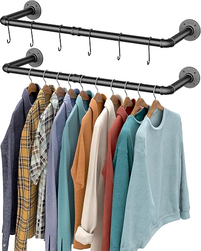 OROPY Industrial Pipe Clothes Rail Set of 2 92 cm Wall Mounted Retro Garment
