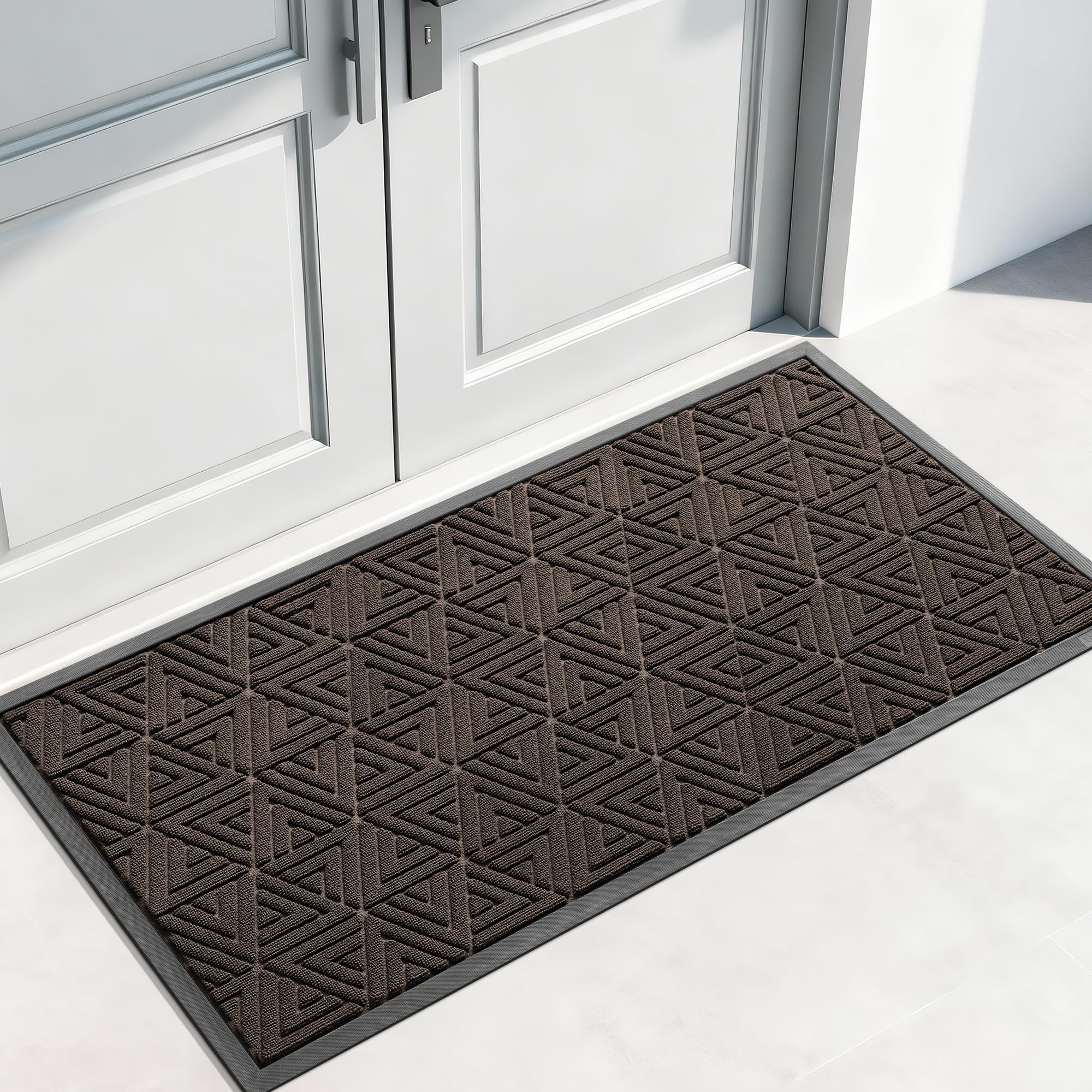 Yimobra Large Door Mat 47x24, All-Weather Waterproof Non-Slip Welcome Matt Outdoor, Heavy Duty Non Slip Doormat for Entryway for Patio and Garage Indoor, Easy Clean, Brown Image