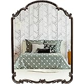 Wylde Iris English Estate Carved Arch Wood Wall Mirror, Mirror for Entryway, Living Room, Bathroom, Antique Black, 22x30