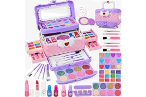 DPAI 54 Pcs Kids Makeup Kit for Girls, Princess Real Washable Pretend Play Cosmetic Set Toys with Mirror, Non-Toxic & Safe, Birthday Gifts for 3 4 5 6 7 8 9 10+Years Old Girls Kids (Light Purple)