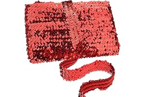ZNZAKKA Red Elastic Sequin Ribbon Trim 10 Yards Flat Glitter Stretch Ribbon for Dance Dress Embellish Headband Supplies (Red)
