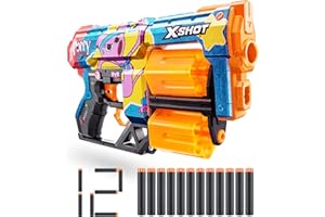 XSHOT X-Shot Skins Dread Blaster - Poppy Playtime (Kissy) by ZURU with 12 Darts, Rotating Double Barrel, Air Pocket Dart Technology, Toy Foam Blaster for Kids, Teens and Adults