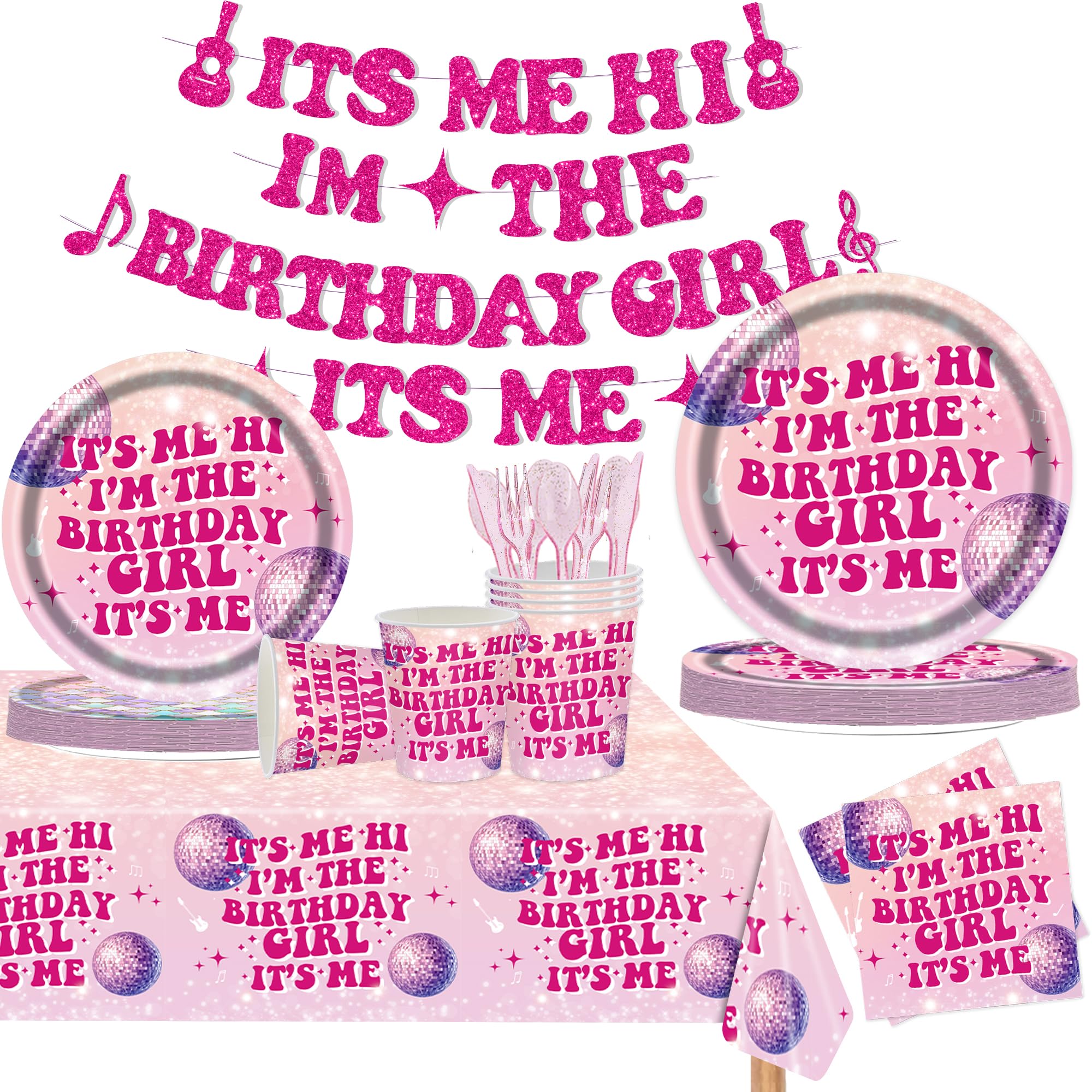 Photo 1 of 170 Pcs Its Me Hi Im The Birthday Girl Its Me Tableware ,Music Birthday party Decorations includes Its Me Hi Im The Birthday Girl Its Me Banner Music Plates and Napkins for Birthday Party Decorations