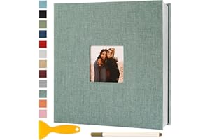 SEMFALBUUMS Photo Album Self Adhesive Pages Scrapbook Magnetic Photo Albums for 4x6 5x7 8x10 Pictures Sticky Pages Books for Baby Family Wedding 11x10.6 Green 40 Pages