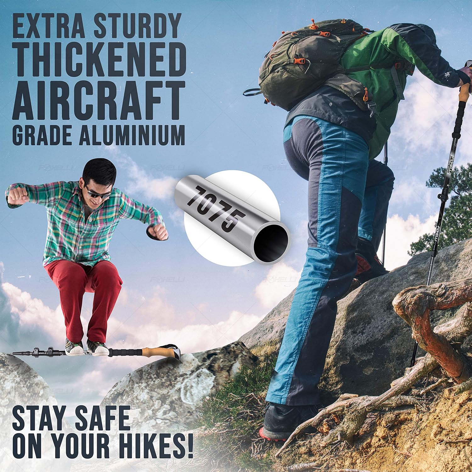 Foxelli Aluminum Trekking Poles – Collapsible, Lightweight, Aluminum 7075 Hiking Poles, Walking & Running Sticks with Natural Cork Grips, Quick Locks, 4 Season/All Terrain Accessories and Carry Bag : Sports & Outdoors