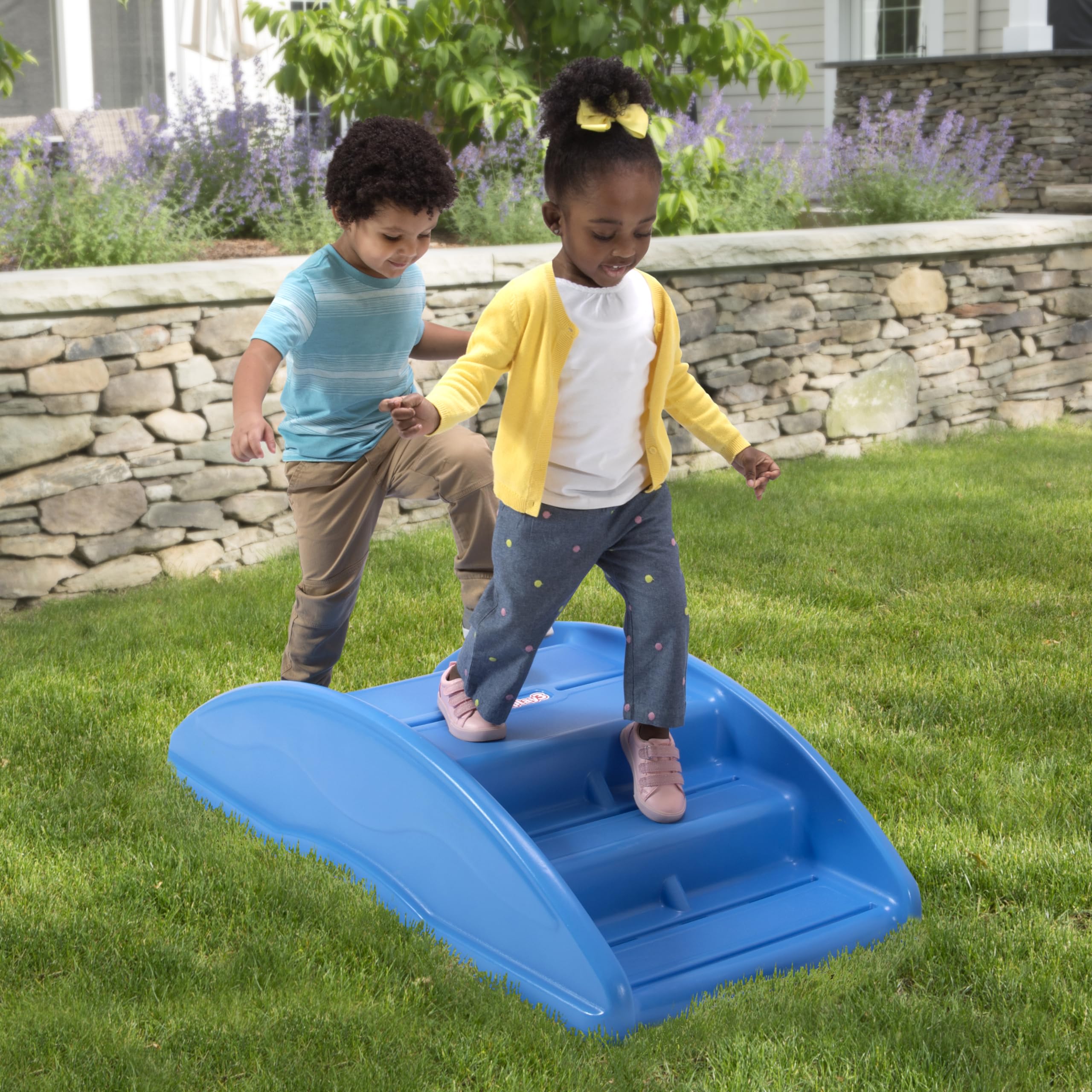 Simplay3 Two Sided Rock and Roll Teeter Totter Seesaw and Climbing Bridge, Fits up to Four Children and Kids for Rocking and Climbing - Indoor/Outdoor, Made in USA (Blue)