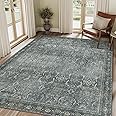 BESBLEE 8X10 Area Rugs Machine Washable Rugs for Living Room, Vintage Boho Large Rugs for Bedroom Dining Room, Non Slip Indoor Soft Distressed Lightweight Thin Low Pile Carpet, Slate Grey
