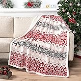 PAVILIA Premium Christmas Sherpa Throw Blanket, Red White Snowflake Holiday Blanket, Ultra-Soft Reversible Fleece Winter Throw for Home Decoration, Cozy Plush 50x60