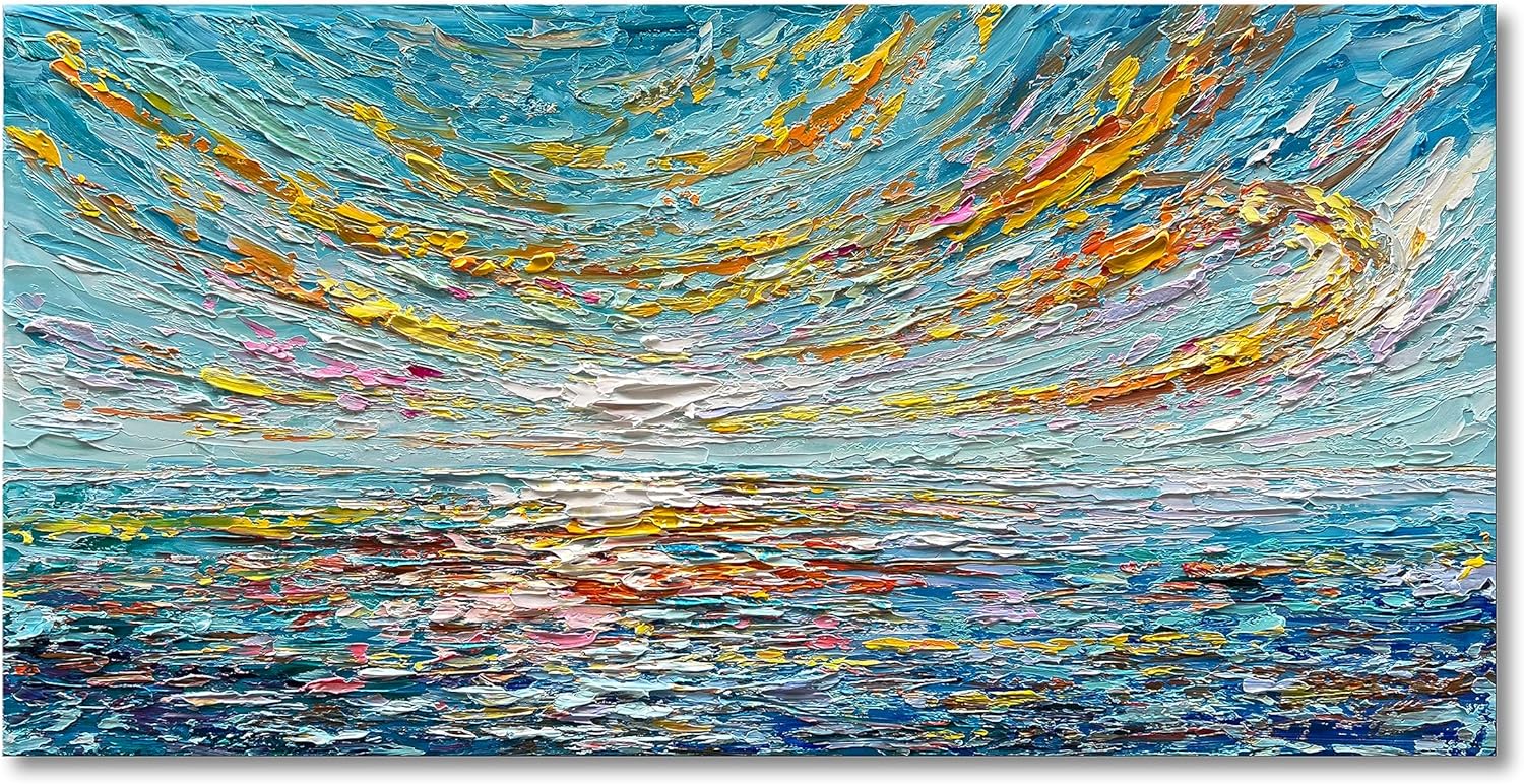Paintings - Limiyer Art 24x48 inch hand-painted sea sunset landscape Art painting Abstract art Landscape Home Office Wall Decoration