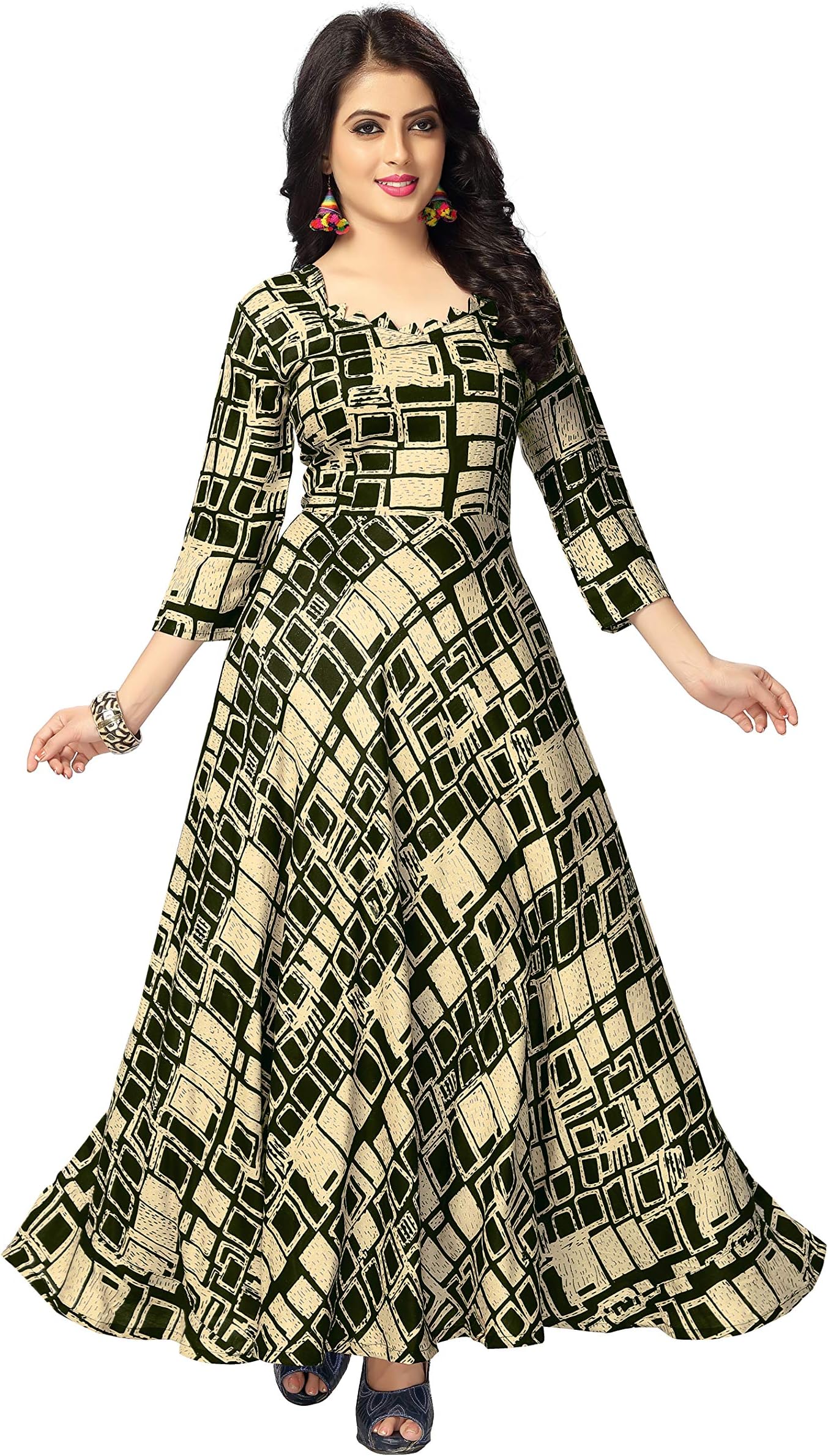 Women's Rayon Printed Long Length Anarkali Kurti
