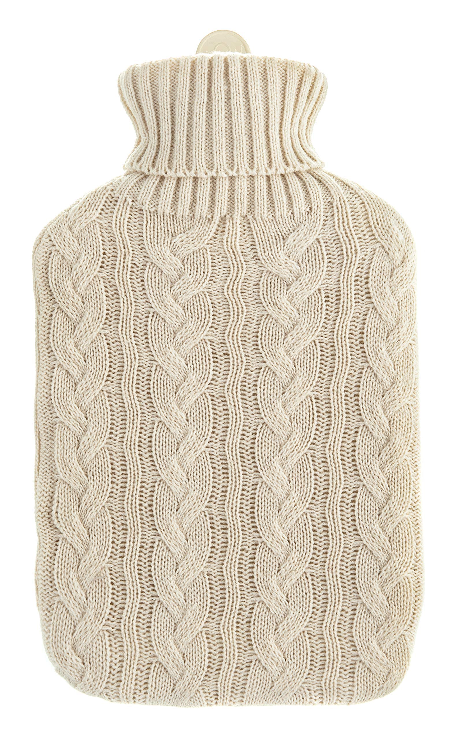 FiNeWaY 2L Large Hot Water Bottle Body Warmer Quality Hot Water Bottles with Arran Knitted Cover for Back Neck Shoulder Leg Arthritis Pain Relief Aches Cramp(Cream)