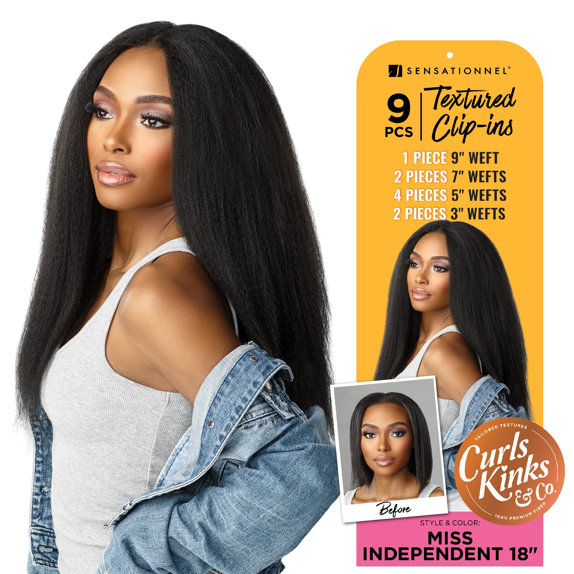 Sensationnel Curls Kinks & Co Synthetic Textured Clip-In - MISS INDEPENDENT 18" (Color:1B Off Black)