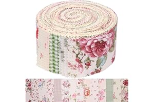 Hanjunzhao Jelly Roll Fabric Strips for Quilting, Crafting, and Sewing, 42 Strip Jelly Rolls Fabrics Clearance, Soft Cotton for Blanket, Rug, Upholstery, Home Decor, and Purse Making, Vintage Floral