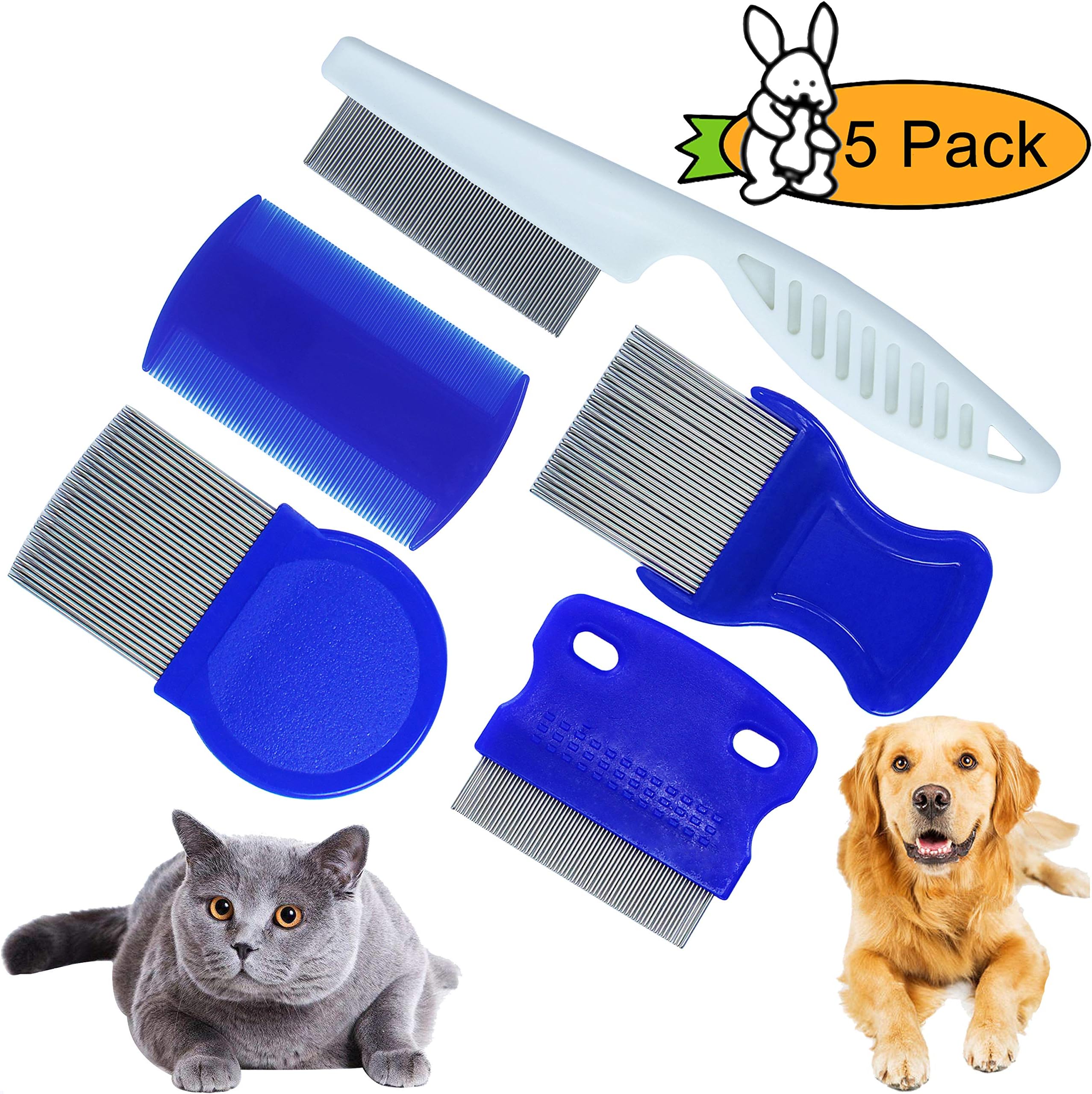GNAWRISHING Flea Comb 5Pcs with High Strength Teeth Durable Pet Tear Stain Remover Combs, Pet Dog Cat Grooming Comb Set Effective Float Hair Remover…