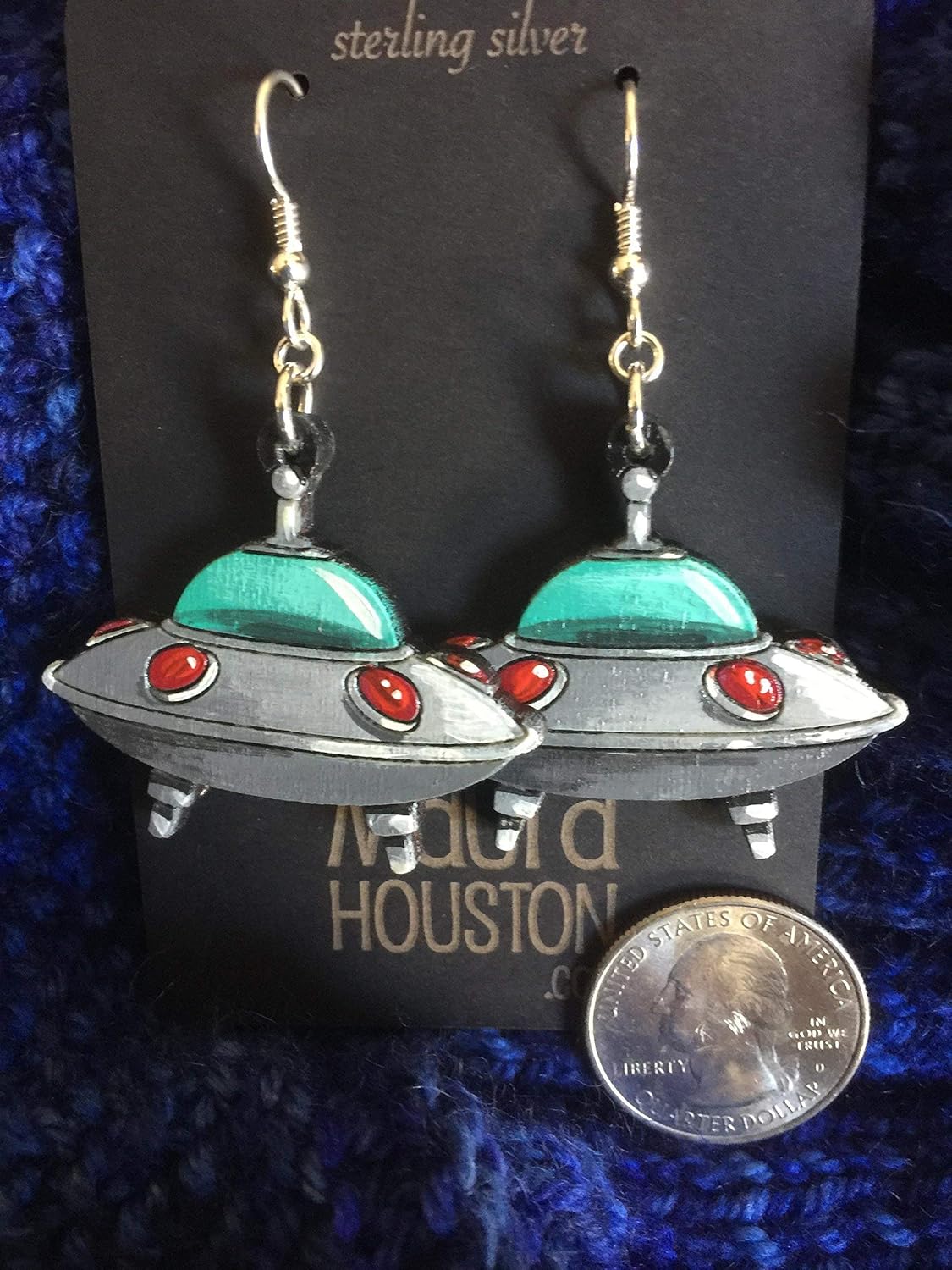 Amazon Com Flying Saucer Earrings Not 3d That Are Laser Cut And Hand Painted Out Of Solid Cherry Wood To Give The Illusion Of 3d Gifts For Her Handmade