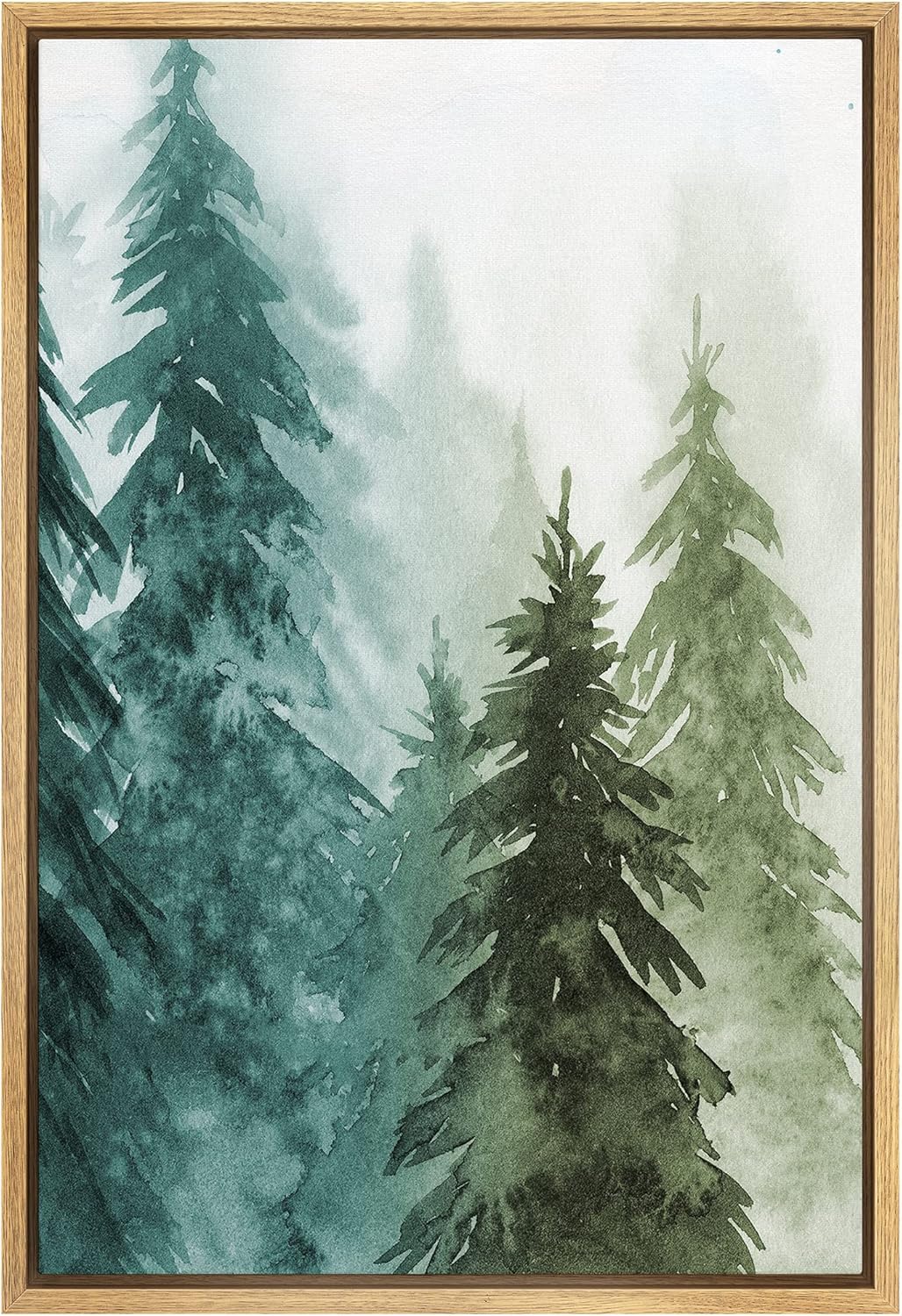 Wall Décor - SIGNWIN Framed Canvas Print Wall Art Woodland Nursery Decor Green & Teal Watercolor Forest Pine Trees Floral Nature Illustrations Modern Chic Multicolor for Living Room, Bedroom, Office - 16
