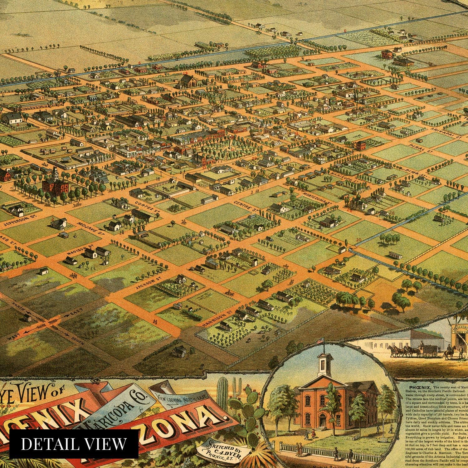 1885 PHOENIX ARIZONA Map Print Vintage Pheonix AZ USA Wall Decor Art