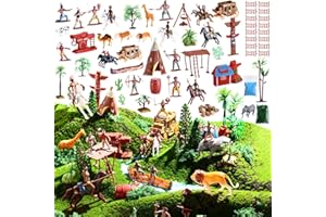 Simgoing 81 Pcs Decoration Wild West Cowboys and Native American Indian Figures Set Mini Plastic Action Figure Soldiers Playset with Horse Tent Army Men's War Educational Project