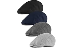 KUTTOR 4 Pieces Newsboy Men's Hat Newsboy Cap Flat Cap Soft Stretch Fit Men Cap Cabbie Hunting Cap for Men Outdoor Daily Use