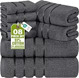Utopia Towels 8-Piece Luxury Towel Set Grey 97% Ring Spun Cotton Viscose Stripe