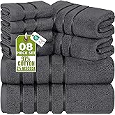 Utopia Towels 8-Piece Luxury Towel Set, 2 Bath Towels, 2 Hand Towels, and 4 Wash Cloths, 600 GSM Ring Spun Cotton Highly Absorbent Viscose Stripe Towels Ideal for Everyday use (Grey)
