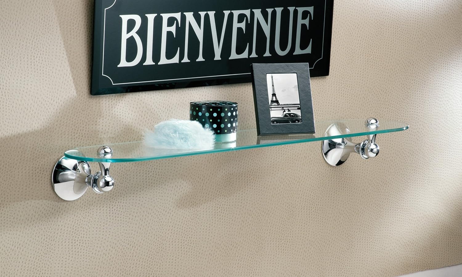 Moen DN7790CH Lounge 24-Inch Wide x 5-Inch Deep Decorative Glass Bathroom Vanity Shelf, Chrome - Mounted Bathroom Shelves - 