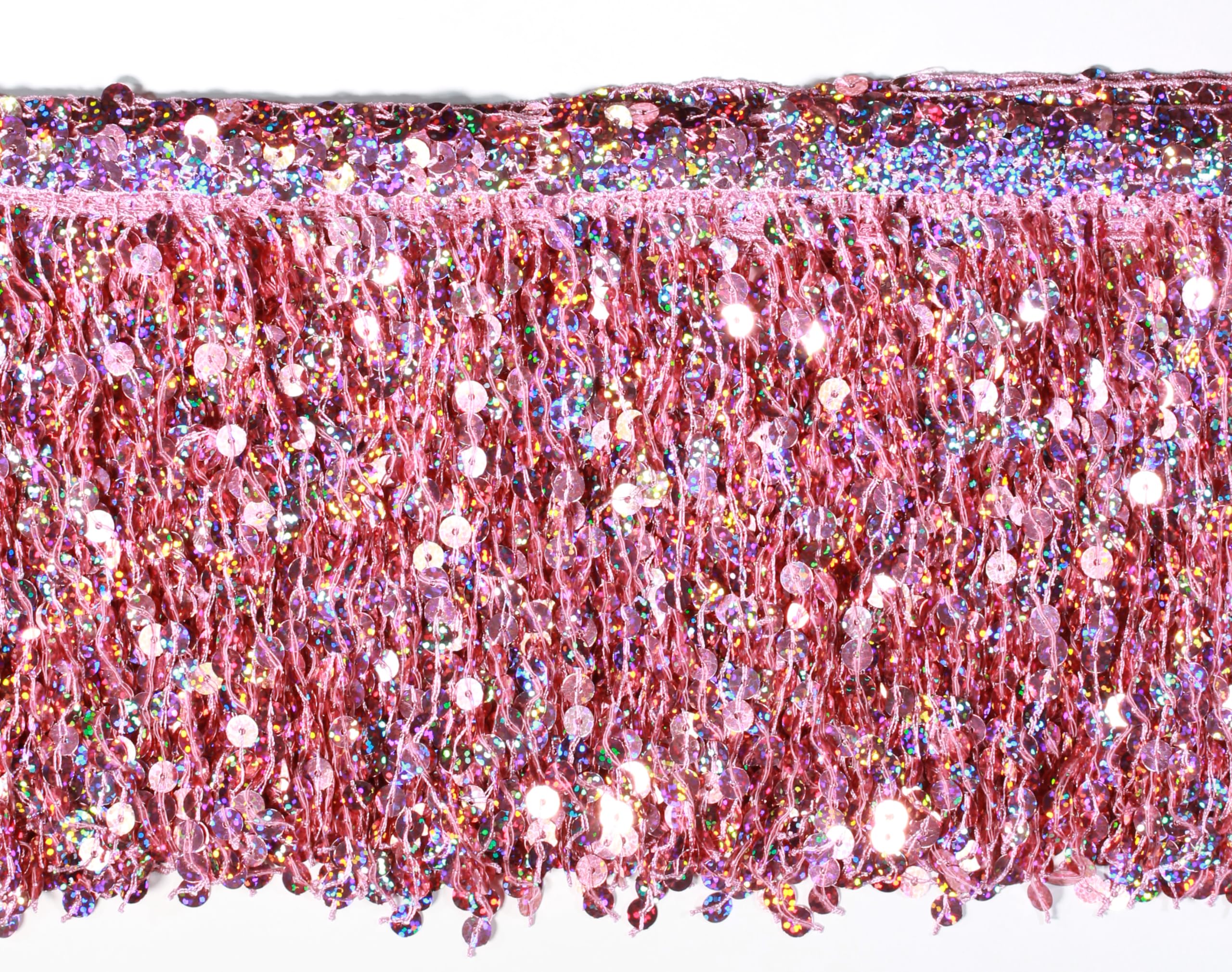 3 Meters Sequin Tassel Trim 15 cm 6" Luxury Fringe Fringing #1 (Pink AB)