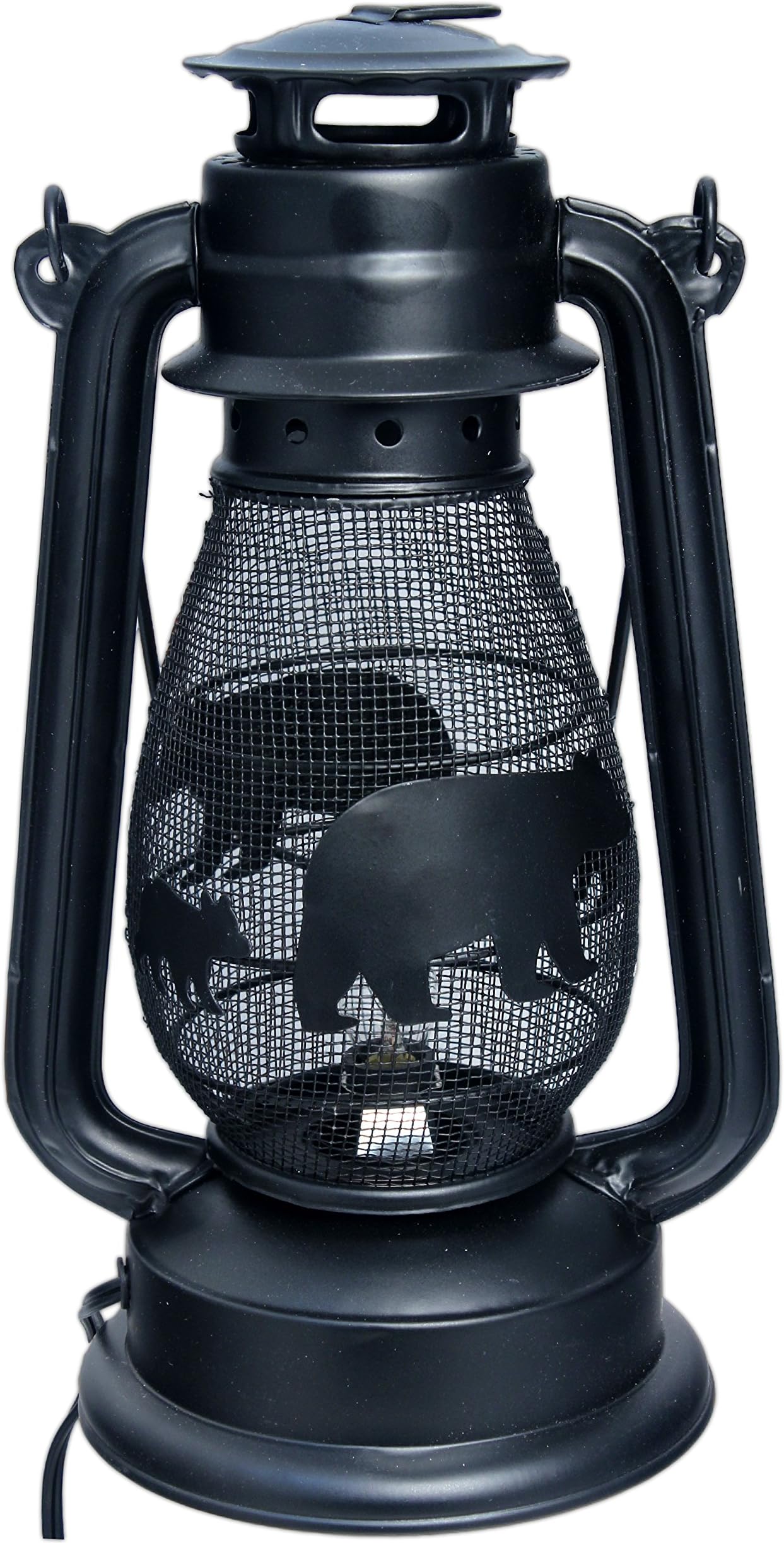 MayRich 12" x 7" Rustic Metal Mesh Electric Lantern (Black Bear)