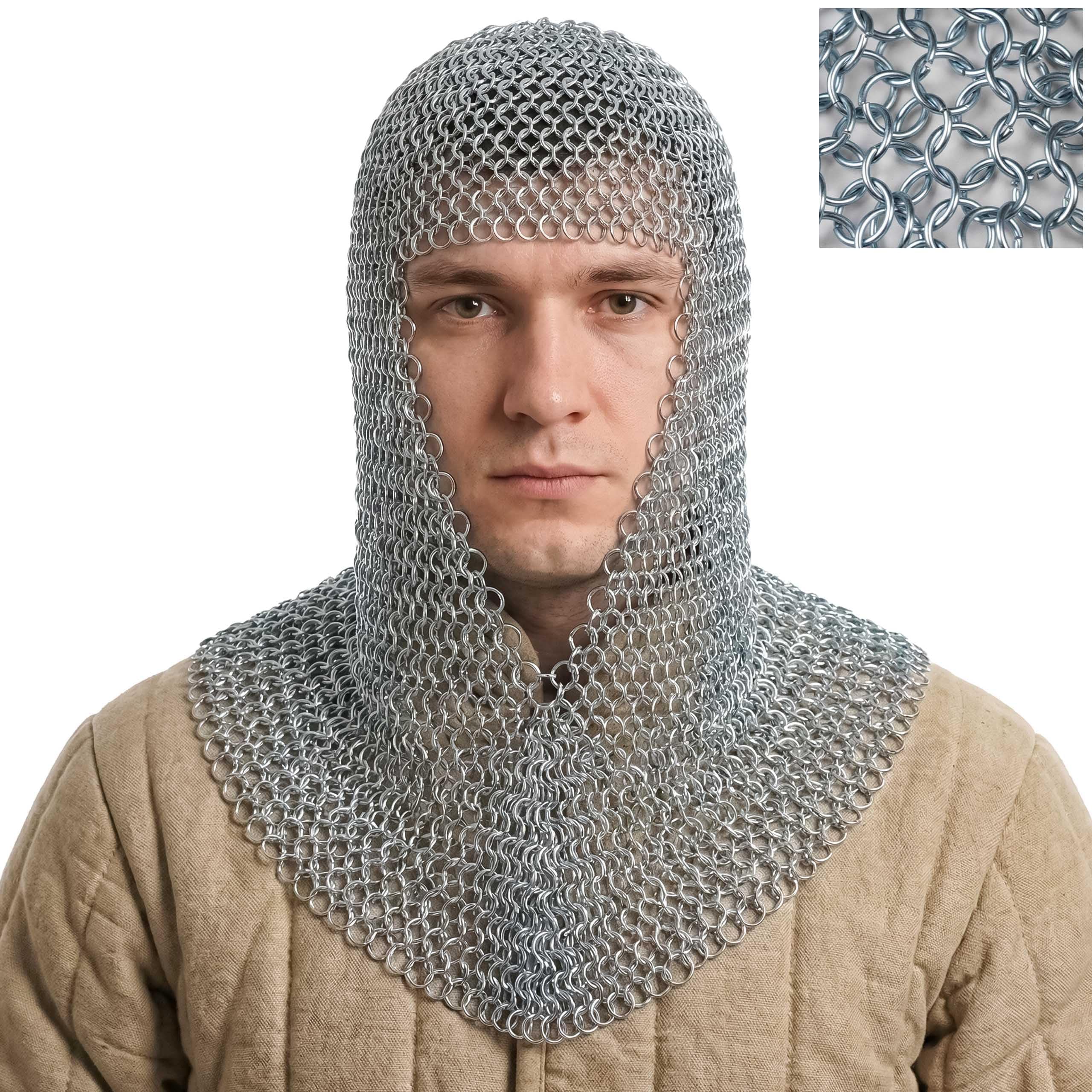 Mythrojan Chainmail Coif Medieval Knight Renaissance Armor Chain Mail Hood Viking LARP 10mm 16Gauge Viking Warrior Armor Replica Costume - Silver, Large โ image 1