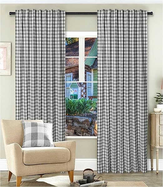 Amazon Com Gingham Check Window Curtain Panel 100 Cotton