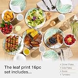 VonShef Melamine Dinnerware Set 16Pc Leaf Print Plates Bowls Tumblers view 2