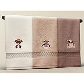 Lifeasque 3 Pcs Highland Cow Hand Towels Exquisite Embroidery Highland Cow Bathroom Towels 13.4×29.1 inches for Bathroom Kitchen Decoration,100% Cotton