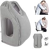 Inflatable Travel Pillow by Home And Trends, Ergonomic and Portable Travel Accessory, Head Neck Support for Airplanes, Cars, Buses, Trains, Camping, Office Napping (Grey)