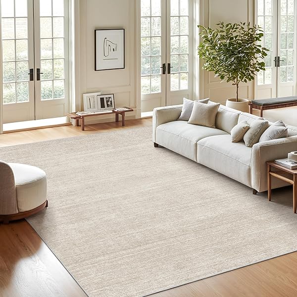 VALENRUG WASHABLE RUGS 5X8 – STAIN RESISTANT 5X8 AREA RUGS FOR LIVING ROOM, NON SLIP BACKING PRINTED RUGS FOR BEDROOM, FOLABLE MACHINE WASHABLE AREA RUG (5’X8′, BEIGE)