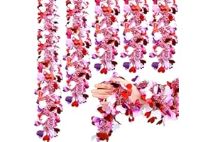 HEYIMINY 5Pcs 33Ft Valentine's Day Tinsel Garland, Pink Heart Metallic Tinsel Twist Garland Shinny Hanging Garlands Decor for Christmas Tree Wreath Wedding Party Hanging Decoration Supplies