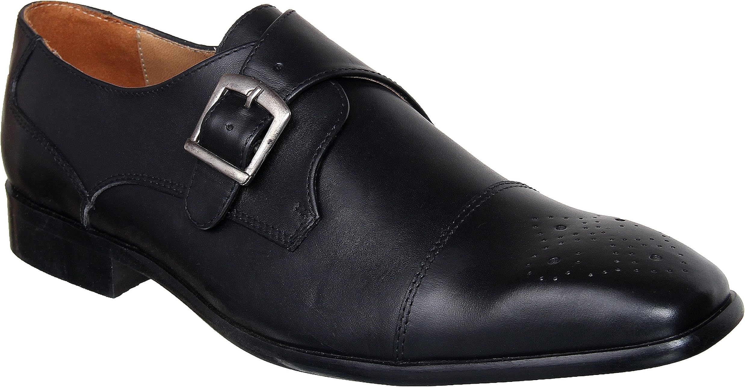 Lozano Black Leather Monk Straps Formal Shoes Black