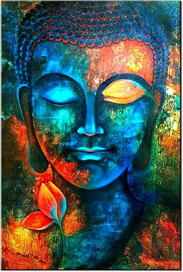Amazon Com Blue Buddha Wall Decor Colorful Abstract Buddha Head