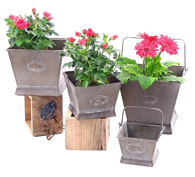 Galvanized Flower Pots (Set of 4) Garden & Outdoor