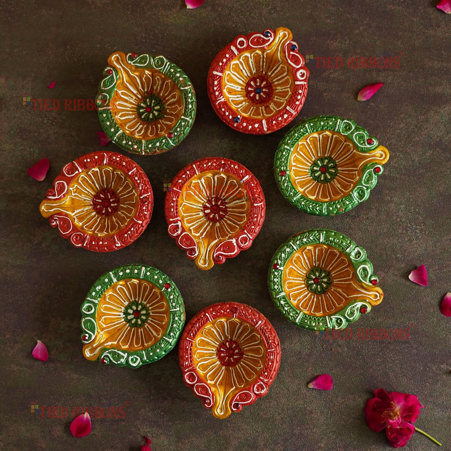 Oil Lamps & Accessories - TIED RIBBONS 8 pcs Handmade Clay Diya for Diwali | Traditional Homemade Diyas Tealight | Indian Oil Lamp | Diwali Decorations for Home | Terracotta Diyas | Diwali Gifts
