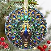 Ceramic Peacock Hanging Ornament - Christmas Tree Decor - Gifts for Peacock Lovers