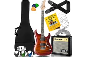 Pyle Beginner Electric Guitar Kit, Electric Guitars with Amp, Includes Portable Guitar Amp, Case and Accessories, Ready to Us